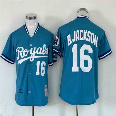 Men's Kansas City Royals #16 Bo Jackson Blue Cool Base Stitched Jersey