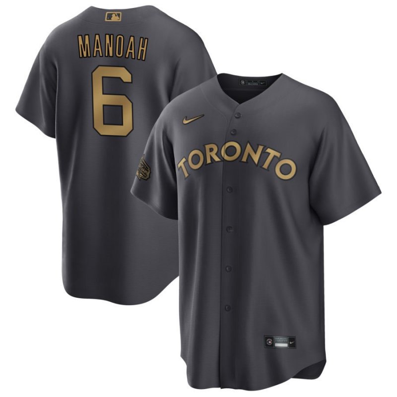 Men's Toronto Blue Jays #6 Alek Manoah 2022 All-Star Charcoal Cool Base Stitched Baseball Jersey