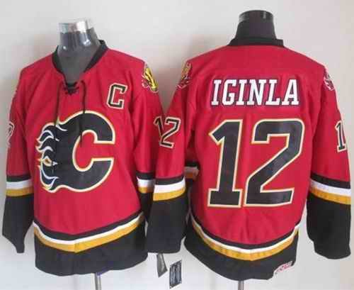 Flames #12 Jarome Iginla Red/Black CCM Throwback Stitched NHL Jersey