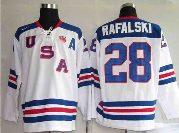 2010 Olympic Team USA #28 Brian Rafalski Stitched White 1960 Throwback NHL Jersey