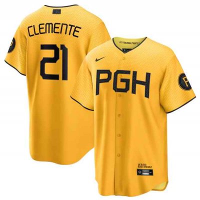 Men's Pittsburgh Pirates  #21 Roberto Clemente Gold 2023 City Connect Stitched Jersey