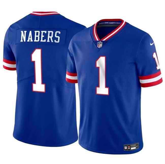 Men's New York Giants #1 Malik Nabers Blue 2024 Draft Throwback Vapor Untouchable Limited Stitched Jersey