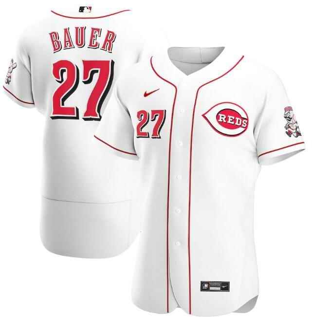 Men's Cincinnati Reds #27 Trevor Bauer White Flex Base Stitched Jersey