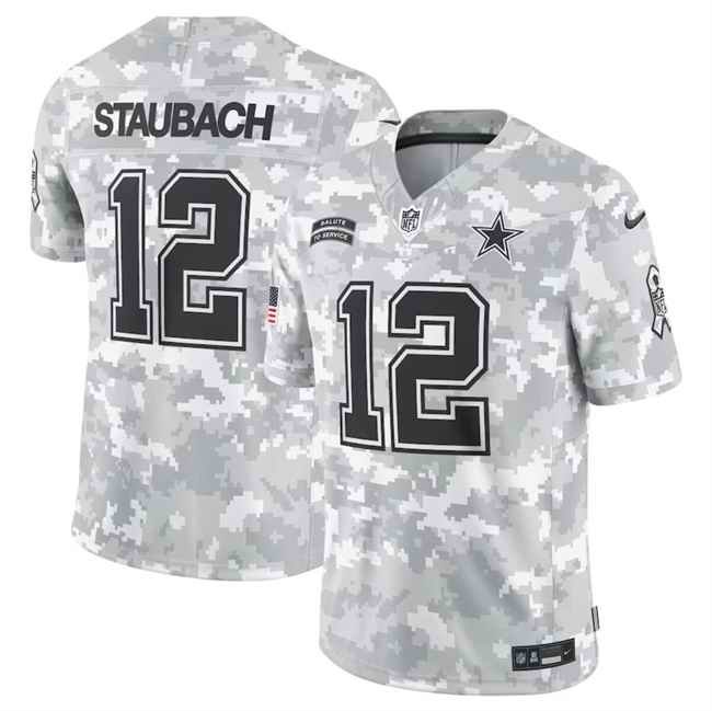 Men's Dallas Cowboys #12 Roger Staubach 2024 F.U.S.E Arctic Camo Salute to Service Limited Stitched Football Jersey