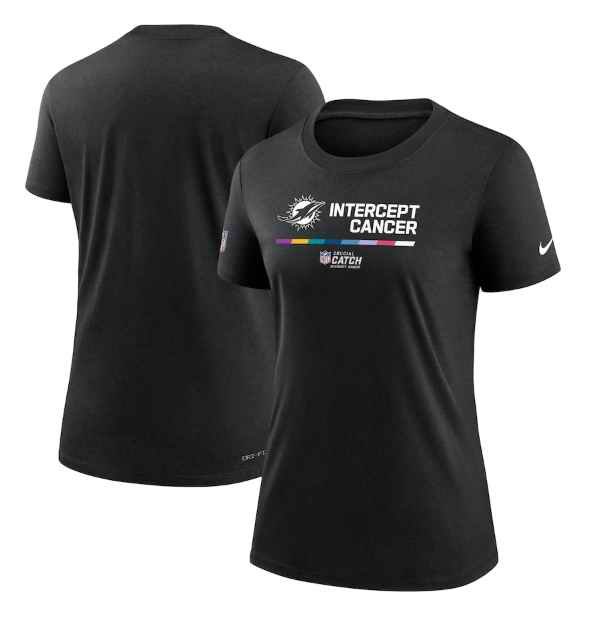 Women's Miami Dolphins 2022 Black Crucial Catch Performance T-Shirt(Run Small)