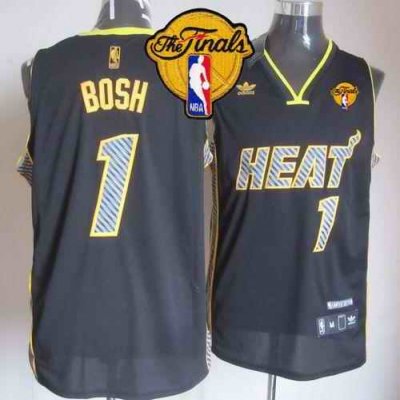 Heat #1 Chris Bosh Black Electricity Fashion Finals Patch Stitched NBA Jersey