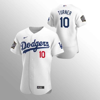 Men's Los Angeles Dodgers #10 Justin Turner White 2020 World Series Bound stitched Jersey