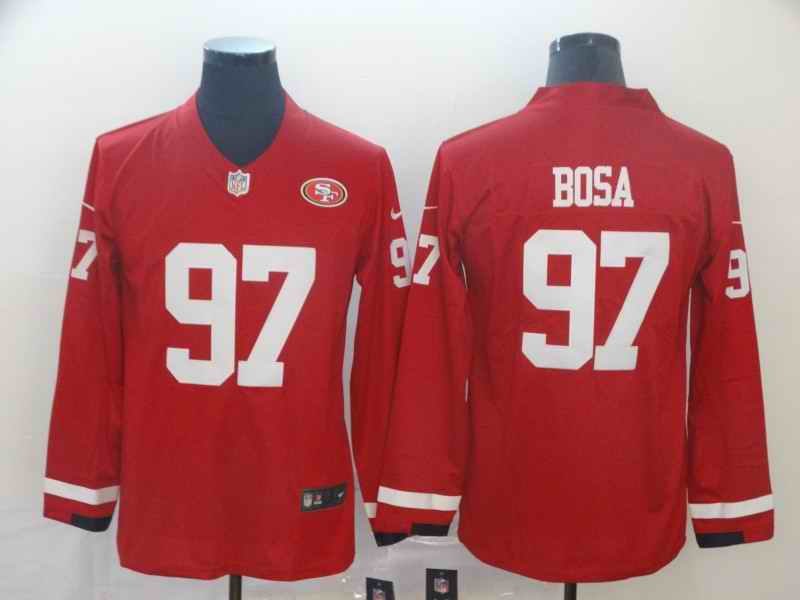 Men's San Francisco 49ers #97 Nick Bosa Scarlet Therma Long Sleeve Stitched NFL Jersey