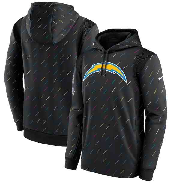 Men's Los Angeles Chargers 2021 Charcoal Crucial Catch Therma Pullover Hoodie