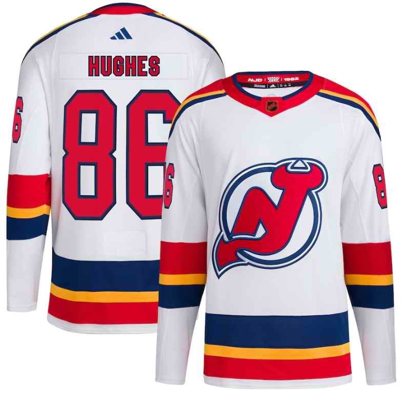 Men's New Jersey Devils #86 Jack Hughes White 2022-23 Reverse Retro Stitched Jersey