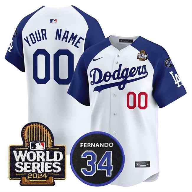 Men's Los Angeles Dodgers ACTIVE PLAYER Custom White/Royal 2024 World Series With Fernando Memorial Patch Limited Stitched Baseball Jersey