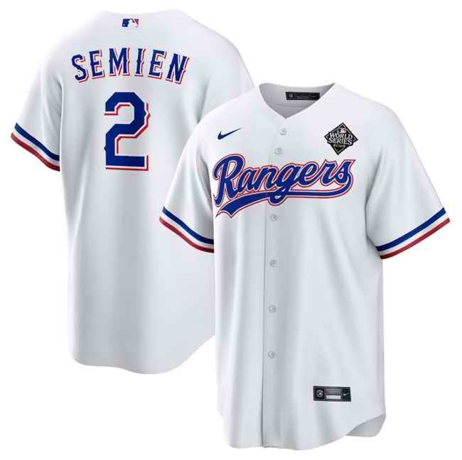 Men's Texas Rangers #2 Marcus Semien 2023 White World Series Stitched Baseball  Jersey