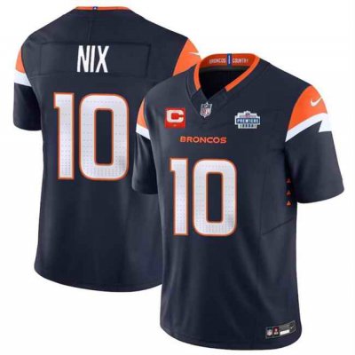 Men's Denver Broncos #10 Bo Nix Navy 2024 F.U.S.E. With Draft Pacth and 1-Star C Patch Vapor Limited Stitched Football Jersey