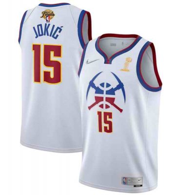 Men's Denver Nuggets #15 Nikola Jokic White 2023 Finals Champions Earned Edition Stitched Basketball Jersey