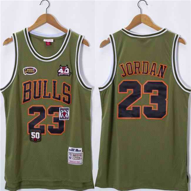 Men's Chicago Bulls #23 Michael Jordan Olive Salute Stitched Basketball Jersey