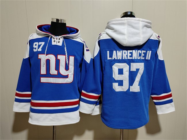 Men's New York Giants #97 Dexter Lawrence II Blue Ageless Must-Have Lace-Up Pullover Hoodie