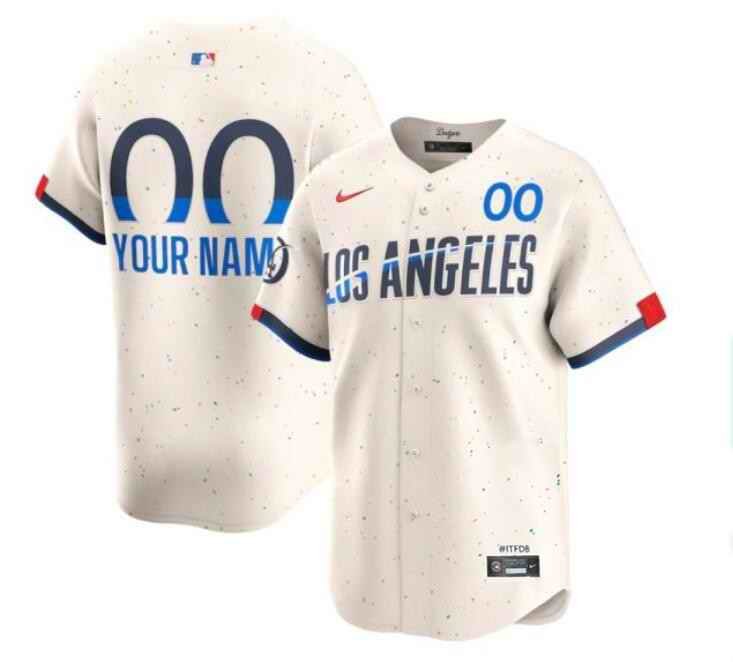 Men's Los Angeles Dodgers Customized Cream 2024 City Connect Limited Stitched Baseball Jersey