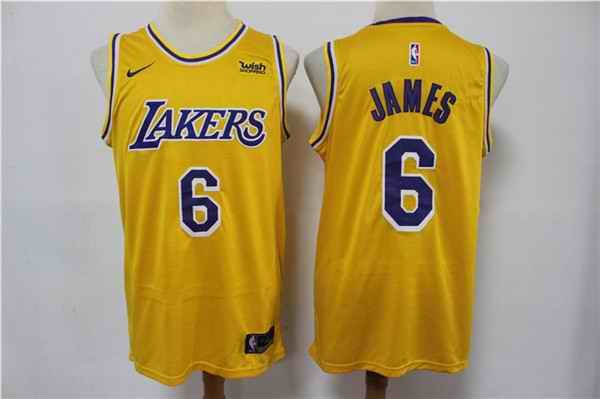 Men's Los Angeles Lakers #6 LeBron James Yellow Stitched Basketball Jersey