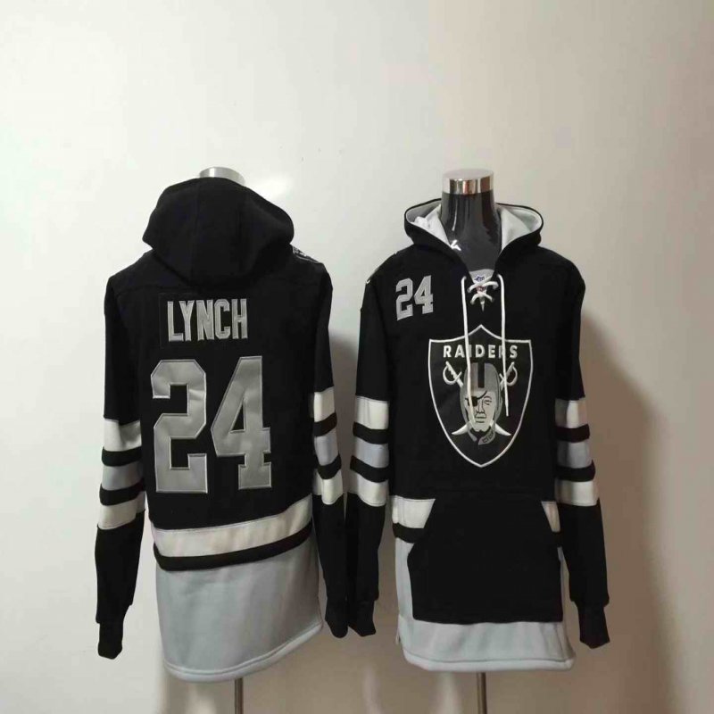 Men's Oakland Raiders #24 Marshawn Lynch Black All Stitched NFL Hooded Sweatshirt