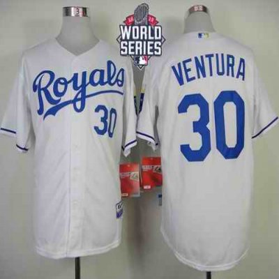 Royals #30 Yordano Ventura White Cool Base W/2015 World Series Patch Stitched MLB Jersey