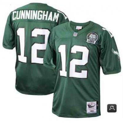 Men's Philadelphia Eagles #12 Randall Cunningham Kelly Green Mitchell & Ness 1992 Throwback Stitched Football Jersey