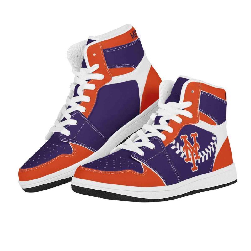 Men's New York Mets High Top Leather AJ1 Sneakers 001