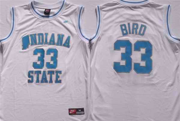 Men's Indiana State Sycamores #33 Larry Bird White Stitched Jersey