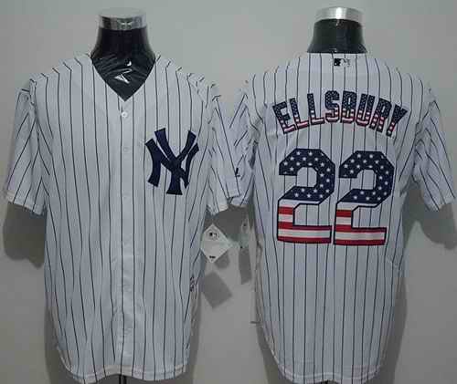 Yankees #22 Jacoby Ellsbury White Strip USA Flag Fashion Stitched MLB Jersey