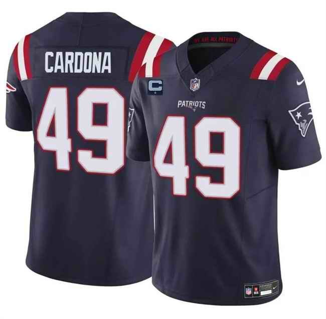 Men's New England Patriots #49 Joe Cardona Navy 2024 F.U.S.E. With 1-Star C Patch Vapor Limited Stitched Football Jersey