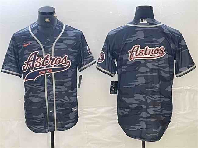 Men's Houston Astros Gray Camo Team Big Logo With Patch Cool Base Stitched Baseball Jersey