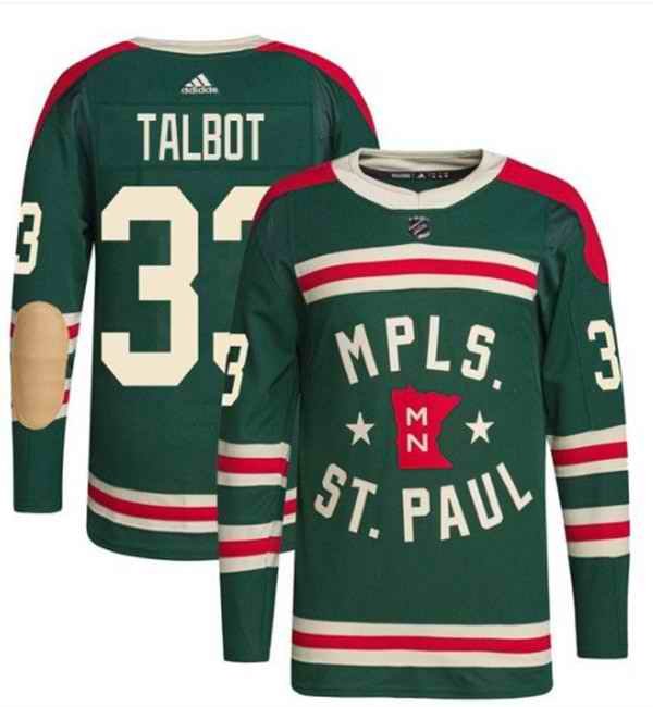 Men's Minnesota Wild #33 Cam Talbot 2022 Green Winter Classic Stitched Jersey