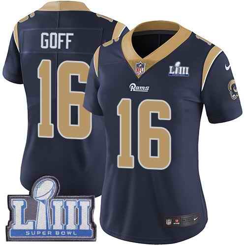 Women's Los Angeles Rams #16 Jared Goff Navy Blue Super Bowl LIII Vapor Untouchable Limited Stitched NFL Jersey ( run small )