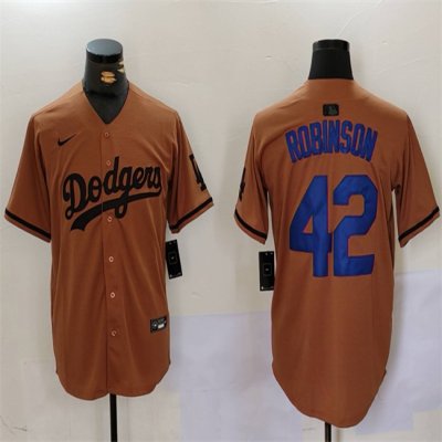 Men's Los Angeles Dodgers #42 Jackie Robinson Brown Cool Base Stitched Baseball Jersey