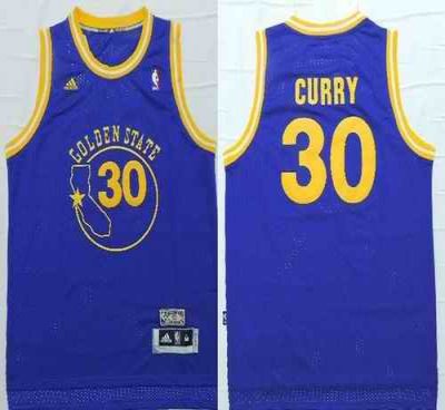 Warriors #30 Stephen Curry Blue New Throwback Stitched NBA Jersey