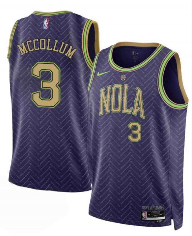 Men's New Orleans Pelicans #3 CJ McCollum Purple 2024-25 City Ediiton Stitched Basketball Jersey