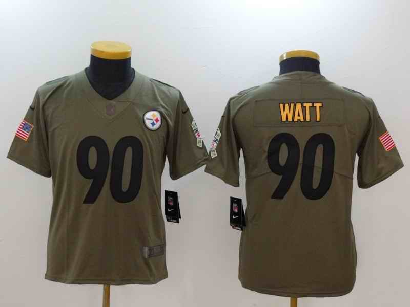 Youth Pittsburgh Steelers #90 T.J. Watt Green Salute to Service Limited Stitched NFL Jersey