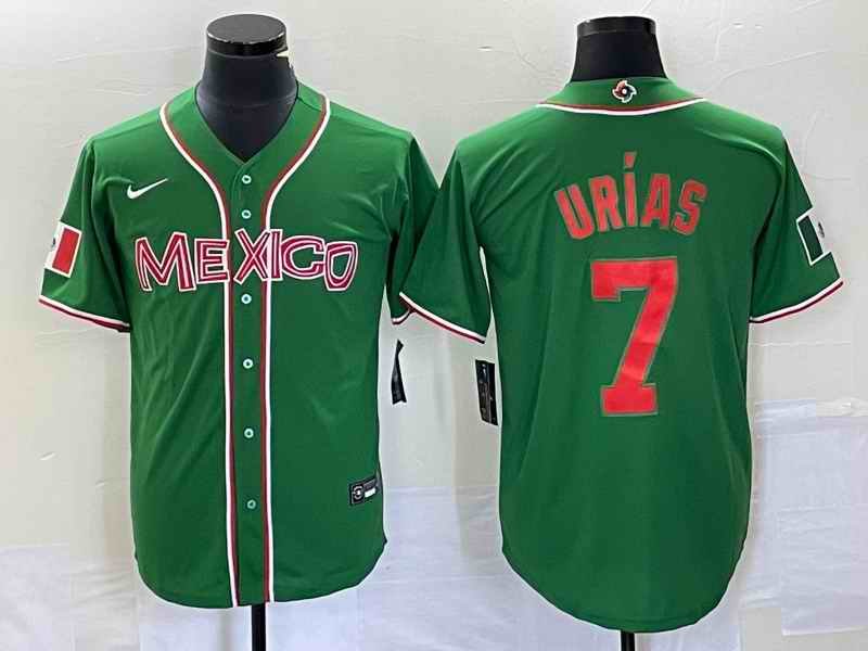 Men's Mexico Baseball #7 Julio Ur'as 2023 Green World Baseball With Patch Classic Stitched Jersey