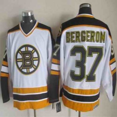 Bruins #37 Patrice Bergeron White/Black CCM Throwback Stitched NHL Jersey