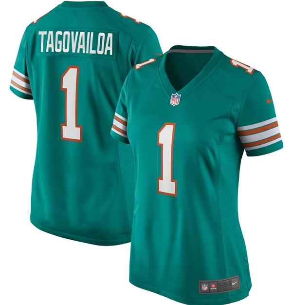 Women's Miami Dolphins #1 Tua Tagovailoa Aqua Stitched Jersey(Run Small)