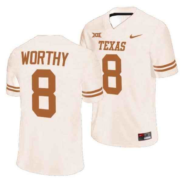 Men's Texas Longhorns #8 Xavier Worthy Cream Stitched Jersey