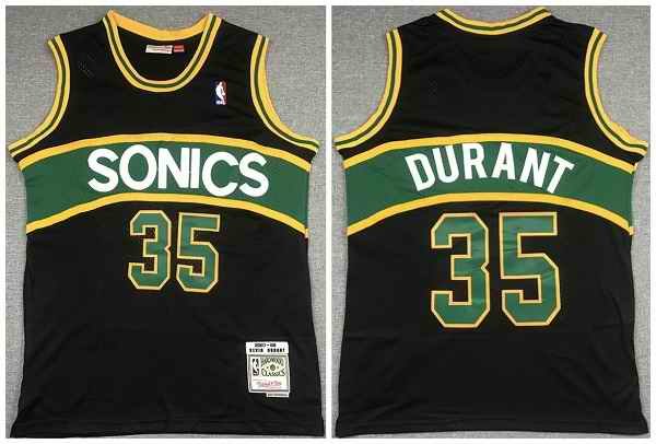 Men's Oklahoma City Thunder #35 Kevin Durant Black 2007-08 Black Throwback SuperSonics Stitched Jersey