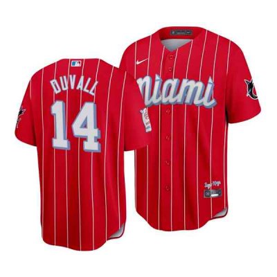 Men's Miami Marlins #14 Adam Duvall 2021 Red City Connect Cool Base Stitched Jersey