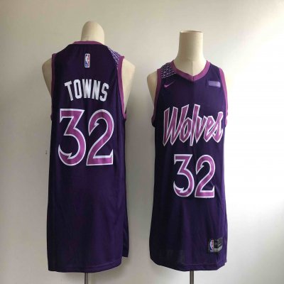 Men's Minnesota Timberwolves #32 Karl Anthony Towns Purple 2018/19 City Edition Swingman Stitched NBA Jersey