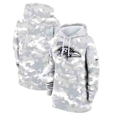 Women's Baltimore Ravens 2024 Arctic Camo Salute To Service Club Fleece Pullover Hoodie(Run Small)