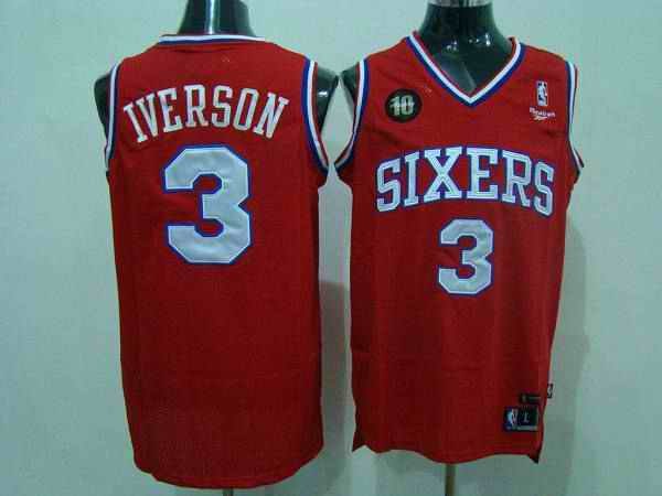 76ers #3 Allen Iverson Red Reebok 10TH Throwback Stitched NBA Jersey