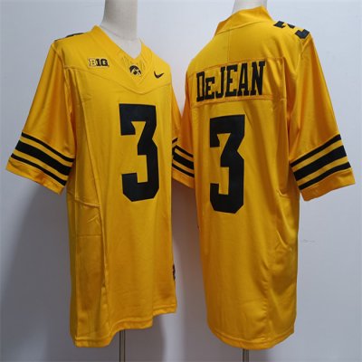 Men's Iowa Hawkeyes #3 Cooper DeJean Yellow F.U.S.E Stitched Jersey