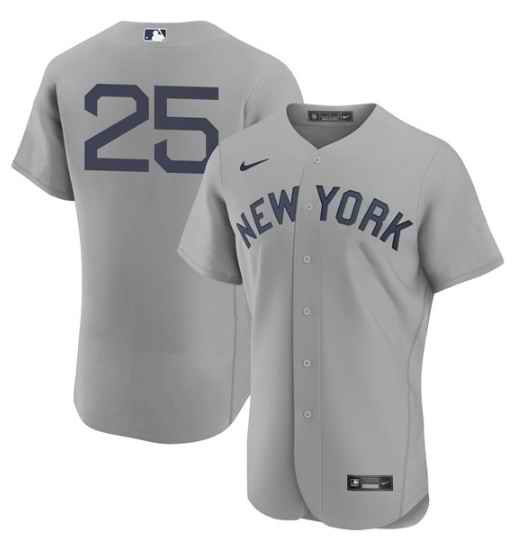 Men's New York Yankees #25 Gleyber Torres 2021 Grey Field of Dreams Flex Base Stitched Baseball Jersey