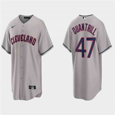 Men's Cleveland Guardians #47 Cal Quantrill Grey Cool Base Stitched Jersey