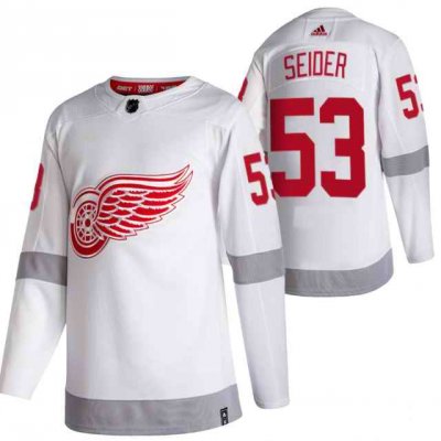 Men's Detroit Red Wings #53 Moritz Seider White 2020-21 Reverse Retro Stitched Jersey