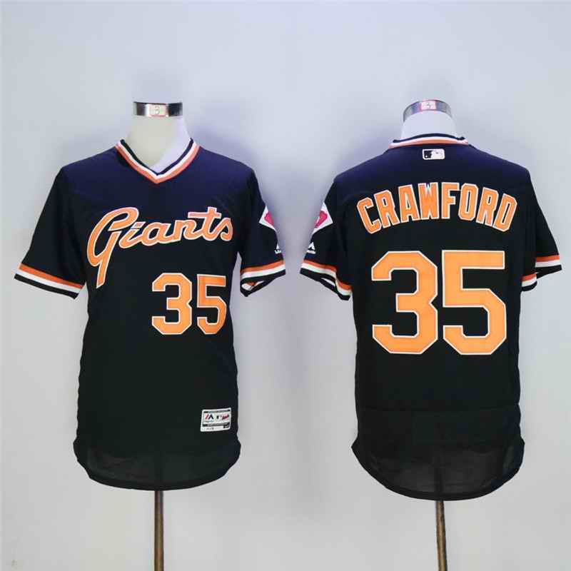 Men's San Francisco Giants #35 Brandon Crawford Black Cool Base Cooperstown Collection Player Stitched MLB Jersey